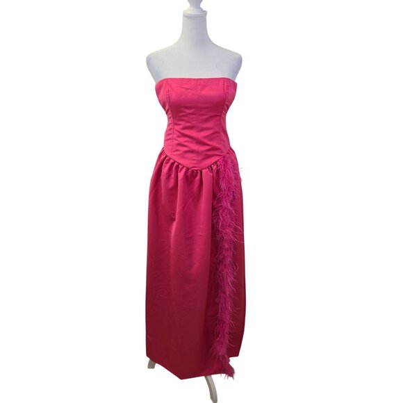 NWT WeWoreWhat Duchess Satin Corset Feather Trim Maxi Gown Dress Size 2 - Picture 1 of 9
